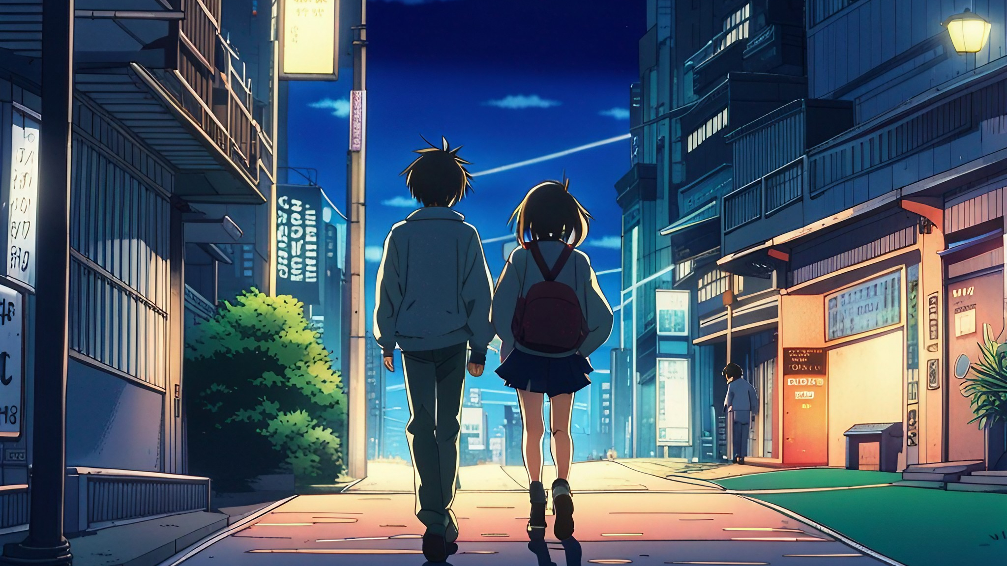 anime couples walking together