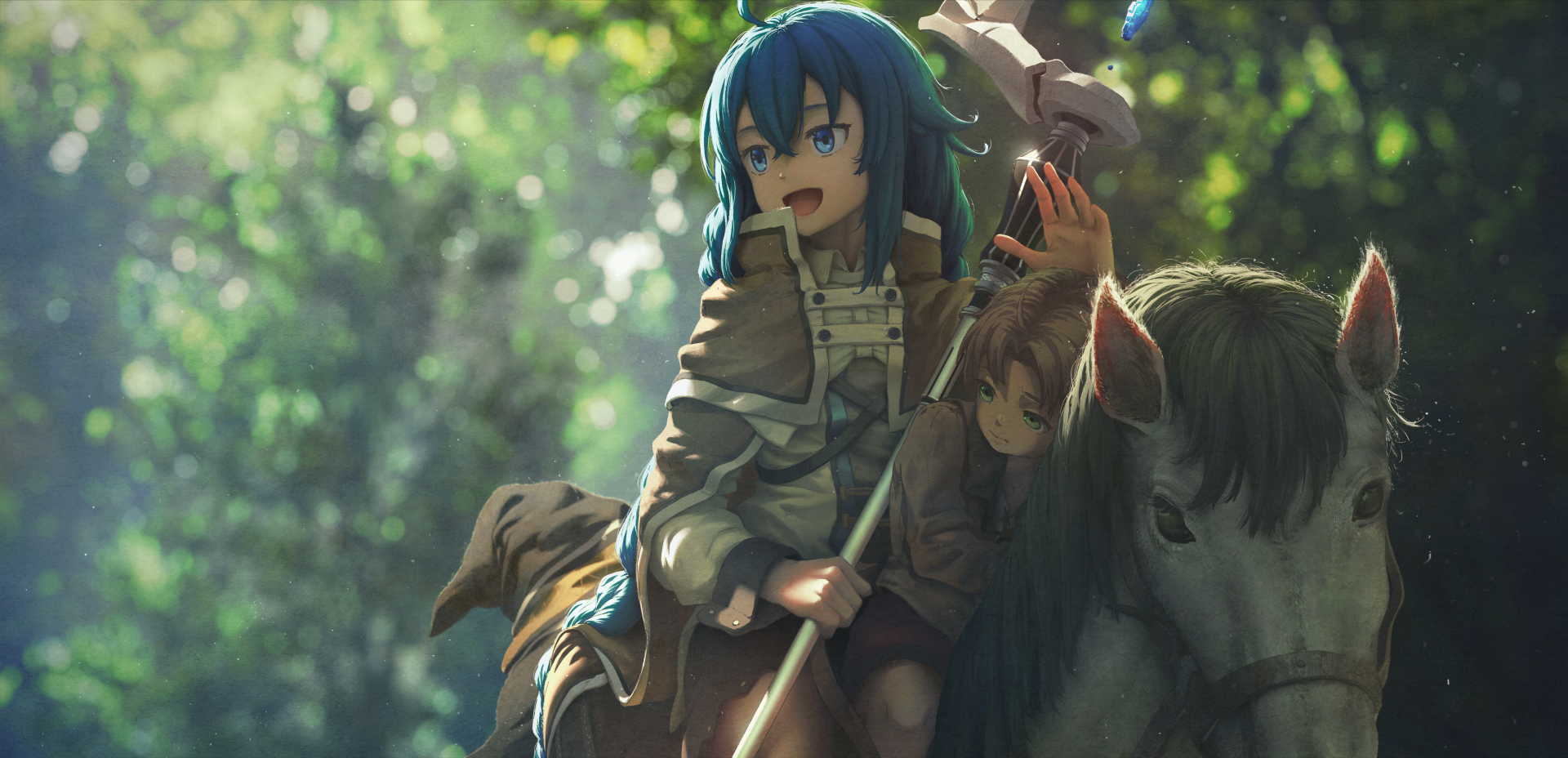 Rudeus Greyrat and Roxy Migurdia from Mushoku Tensei: Jobless Reincarnation featured in a 4K Ultra HD anime desktop wallpaper.