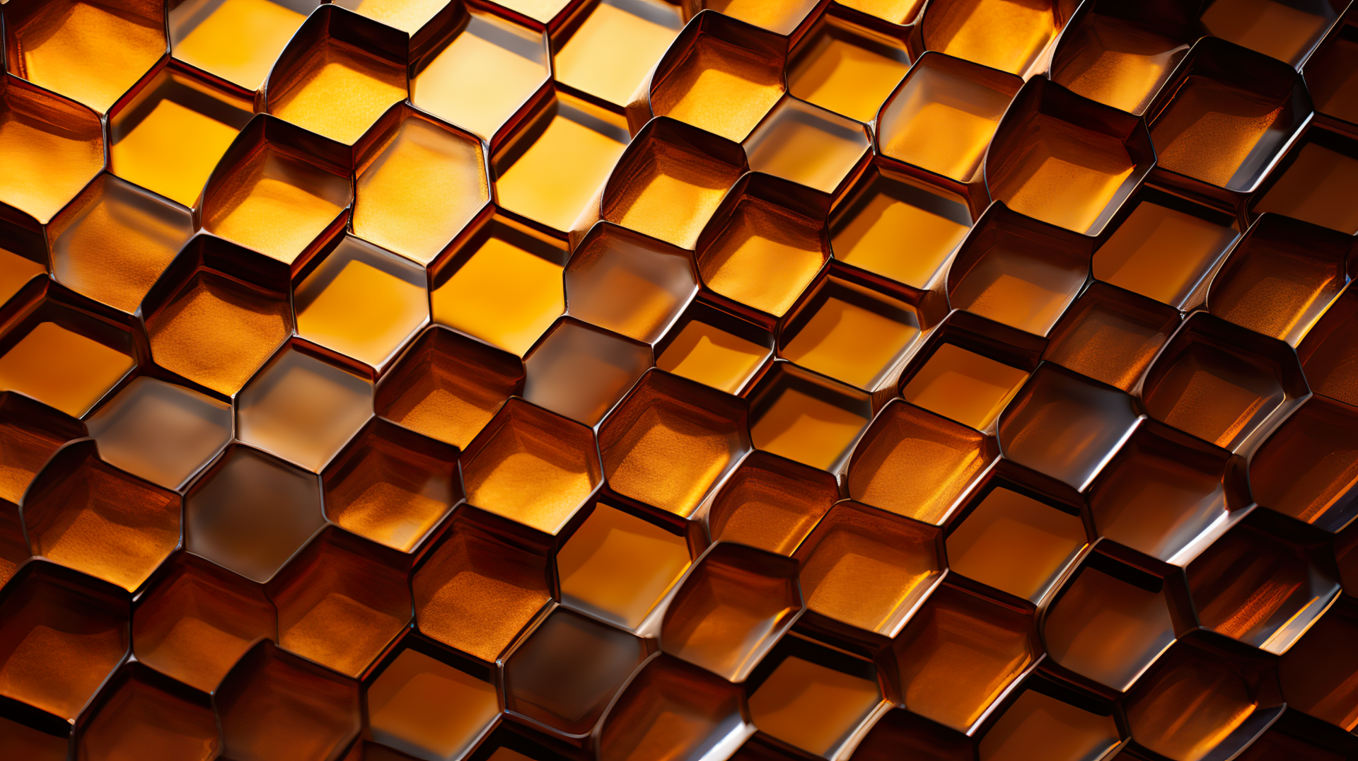 HD desktop wallpaper featuring a close-up view of an abstract honeycomb pattern with rich amber tones.