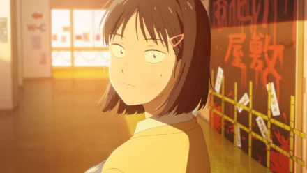 HD desktop wallpaper featuring a character from Skip and Loafer anime with a warm, sunlit school hallway background.