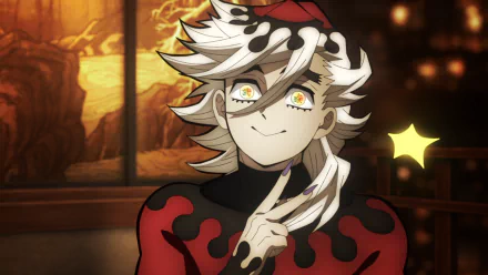 HD PC desktop wallpaper featuring Doma from the anime Demon Slayer: Kimetsu no Yaiba with a warm, dimly lit background.