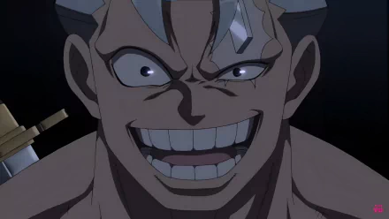 HD desktop wallpaper featuring a close-up of Andy from Undead Unluck, smiling mischievously in the dark.