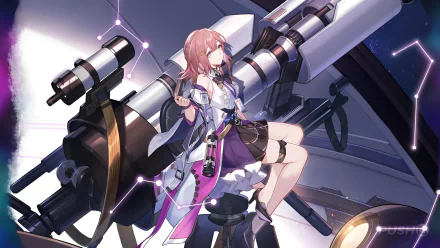 HD desktop wallpaper featuring Asta from Honkai: Star Rail, depicted with large cannon weapons against a cosmic backdrop.