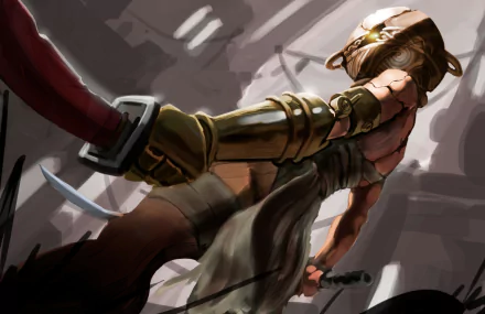 HD wallpaper depicting a dynamic Elden Ring character in action, clad in detailed armor and wielding a sword.