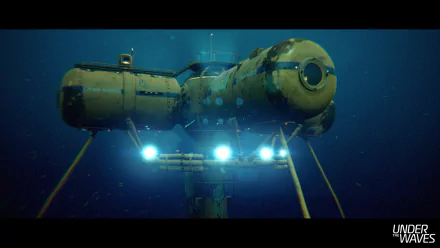 HD desktop wallpaper featuring a submarine exploring underwater with the text 'Under the Waves'.