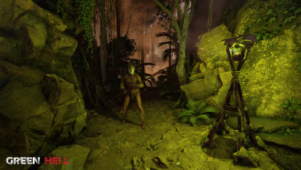 Green Hell game environment with mystical forest and tribal elements for HD desktop wallpaper and background.