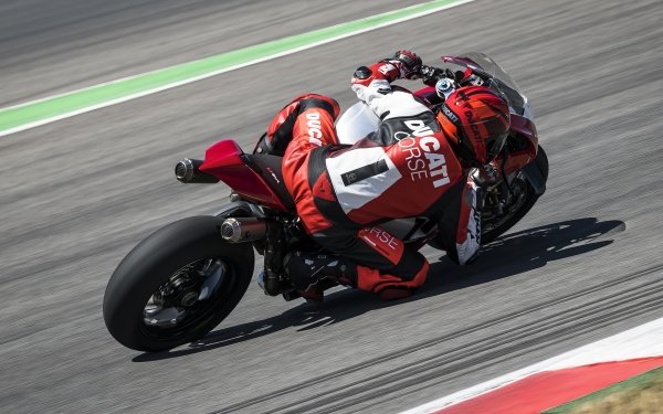 Ducati Panigale V4 R racing on track, HD desktop wallpaper background.