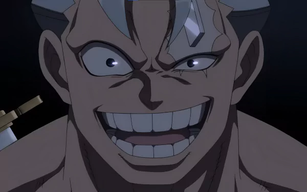 HD desktop wallpaper featuring a close-up of Andy from Undead Unluck, smiling mischievously in the dark.