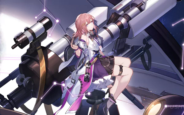 HD desktop wallpaper featuring Asta from Honkai: Star Rail, depicted with large cannon weapons against a cosmic backdrop.