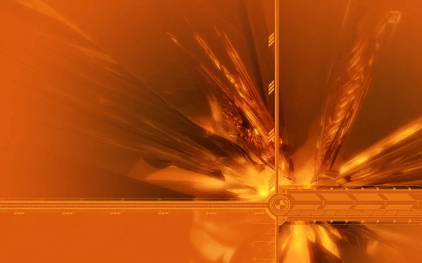 HD abstract CGI desktop wallpaper featuring a dynamic blend of orange textures, patterns, and shapes with a system-like design.