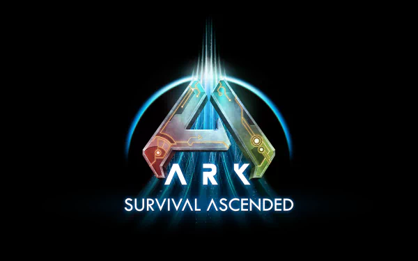 ARK: Survival Ascended logo with glowing effects on a dark background, HD wallpaper for desktop.