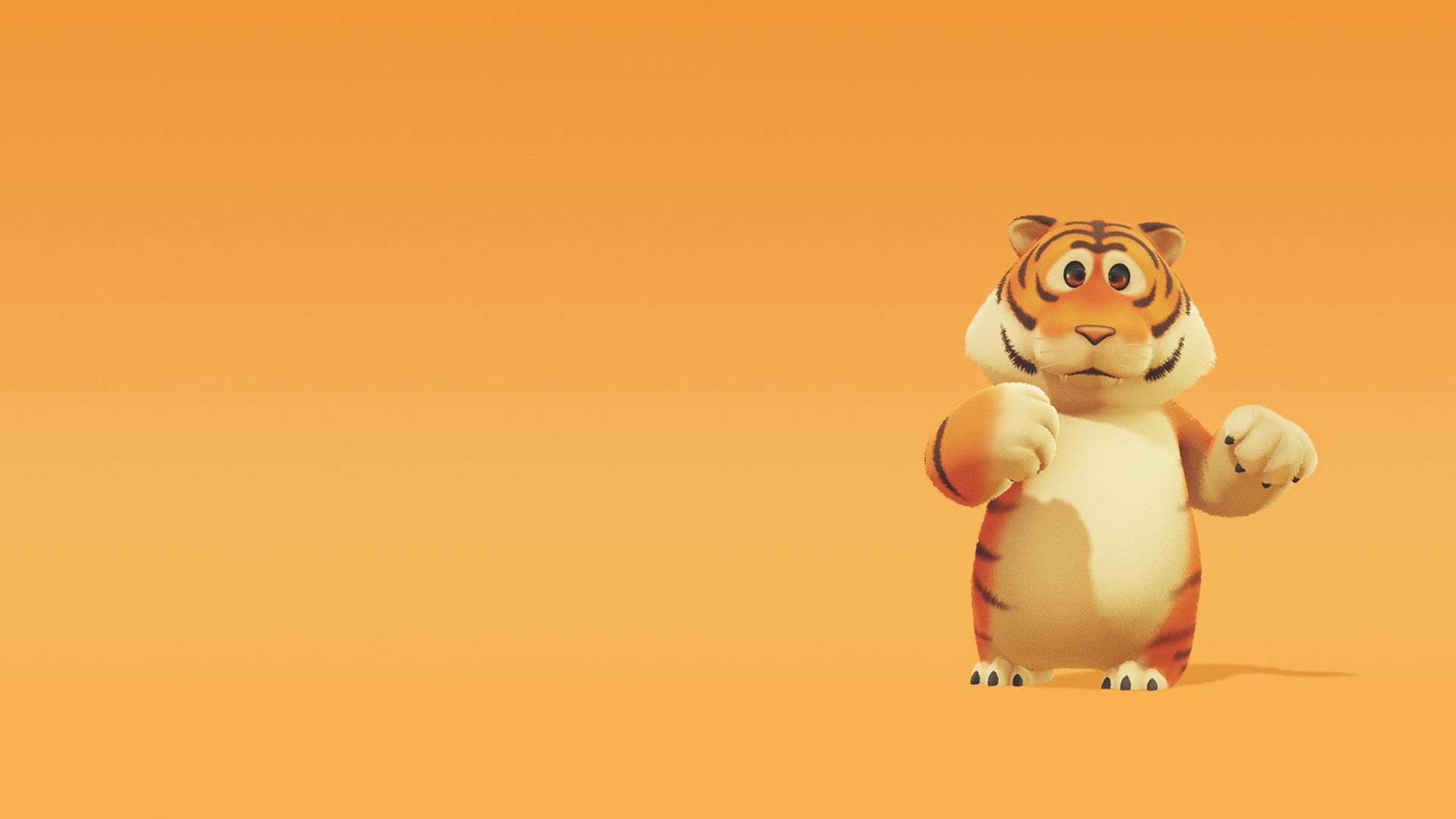 HD desktop wallpaper of a tiger character from the video game Party Animals set against a vibrant orange background.