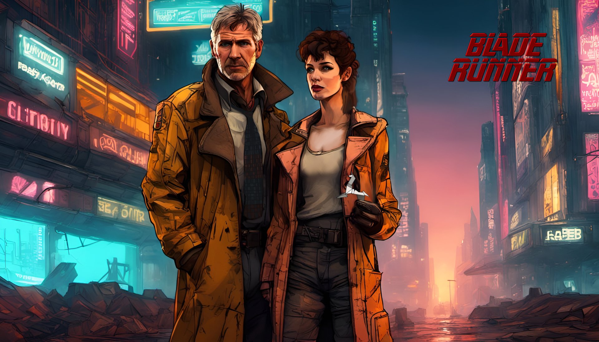 Blade runner rachel and deckard origami unicorn by kingbonj