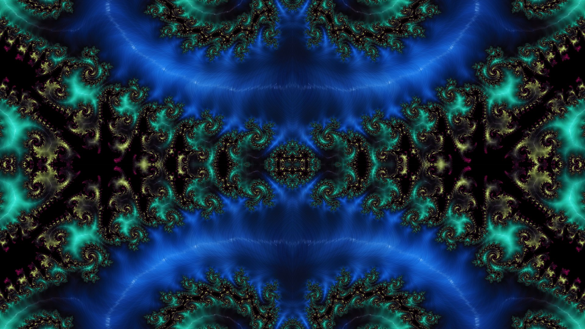 A dark, blue psychedelic fractal design with symmetrical, trippy abstract patterns in 4K Ultra HD resolution for a PC desktop wallpaper.