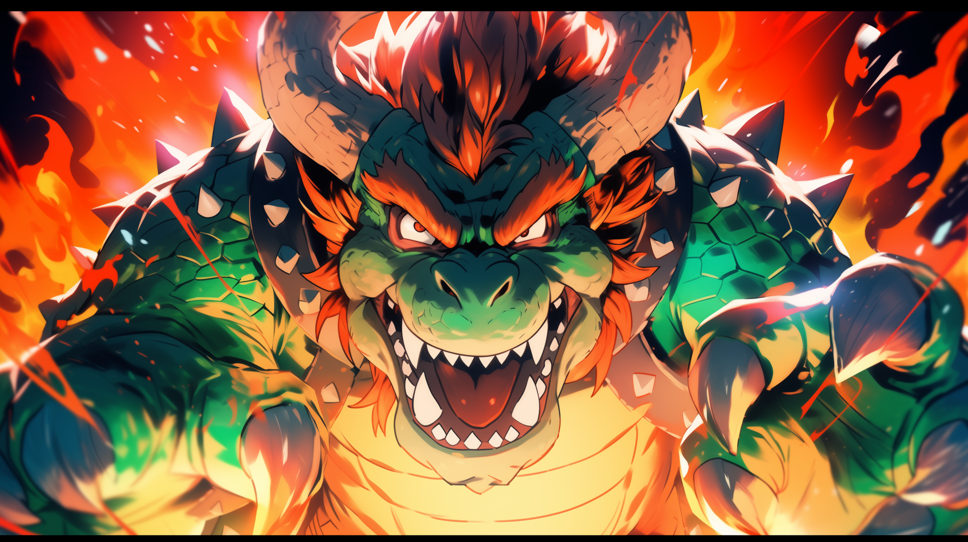 HD wallpaper of Bowser with fiery background for desktop.