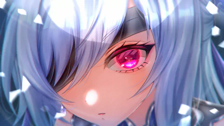 Close-up of Jingliu from the video game Honkai: Star Rail, featuring her striking pink eye and silver hair in a high-definition PC desktop wallpaper.