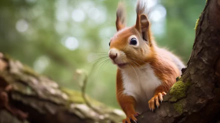 Curious squirrel perched on a tree branch in a high-definition wallpaper for desktop background.