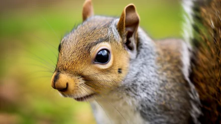 A close-up of a curious squirrel, featuring its expressive eyes and soft fur against a natural green background. This HD image serves as a captivating desktop wallpaper.