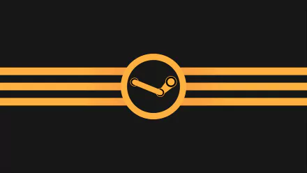 Steam platform logo HD desktop wallpaper with minimalist black and orange design, great for a gaming background.