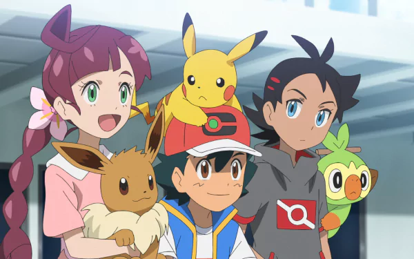 HD wallpaper featuring characters and Pokémon from Pokémon Ultimate Journeys: The Series for desktop backgrounds.