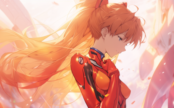HD wallpaper featuring Asuka Langley Sohryu from Neon Genesis Evangelion with vibrant background.