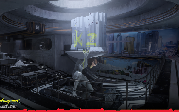 HD desktop wallpaper featuring a Cyberpunk 2077 futuristic cityscape scene with a character overlooking a high-tech metropolis.