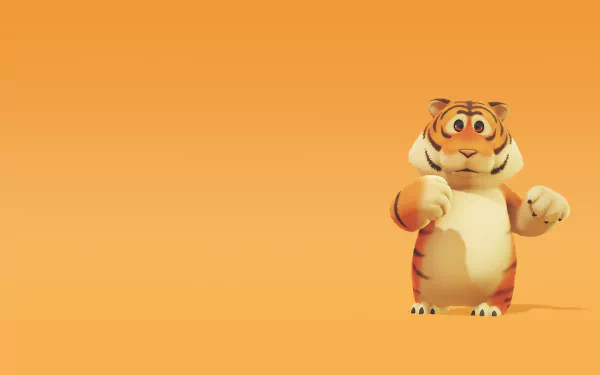 HD desktop wallpaper of a tiger character from the video game Party Animals set against a vibrant orange background.
