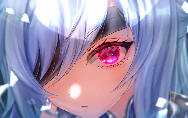 Close-up of Jingliu from the video game Honkai: Star Rail, featuring her striking pink eye and silver hair in a high-definition PC desktop wallpaper.