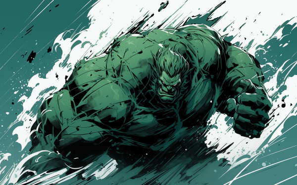HD wallpaper of the Hulk charging forward in a dynamic action pose, ideal for a superhero-themed desktop background.