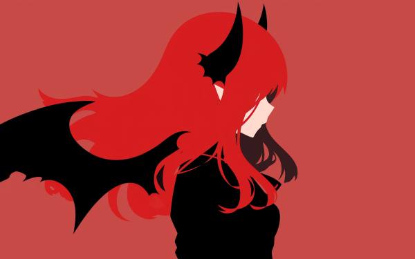 HD desktop wallpaper featuring the silhouette of Koakuma from Touhou against a red background, ideal for anime fans.