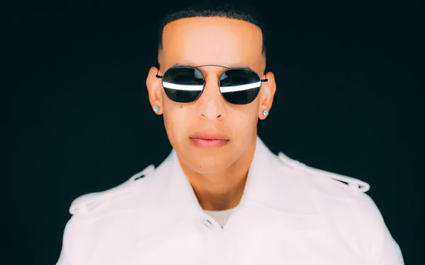 Stylish person in sunglasses and white outfit against a black background, HD desktop wallpaper.