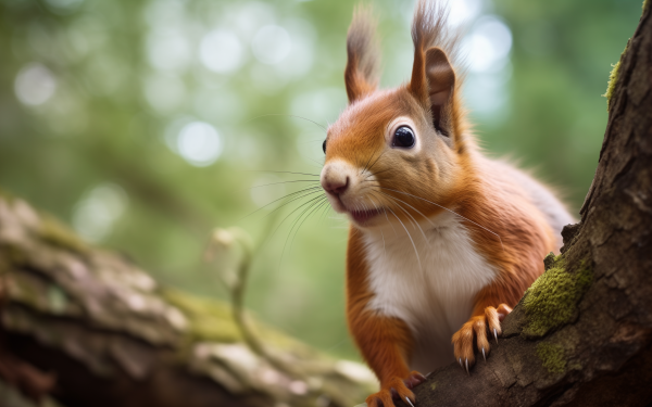 Curious squirrel perched on a tree branch in a high-definition wallpaper for desktop background.