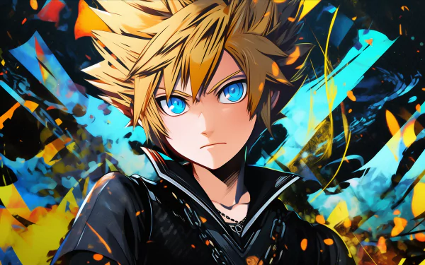 HD desktop wallpaper featuring Roxas from Kingdom Hearts against a vibrant abstract background.