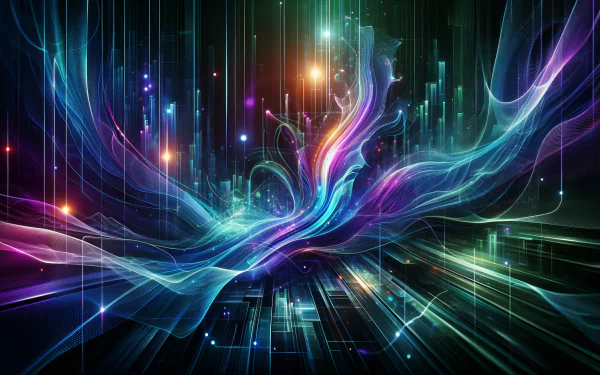 Abstract HD wallpaper with colorful digital art waves and neon lines on a dark background.