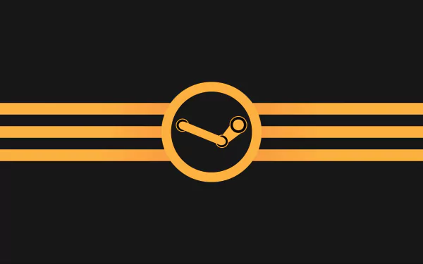 Steam platform logo HD desktop wallpaper with minimalist black and orange design, great for a gaming background.