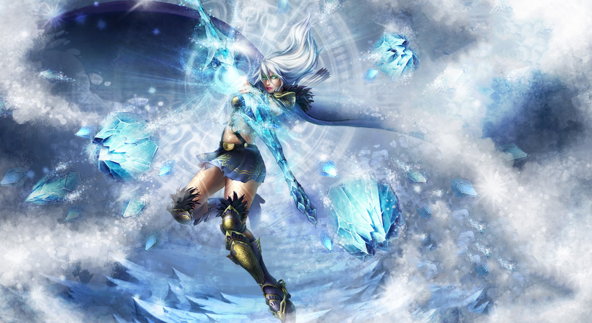 League of Legends character, Ashe, in epic action as a powerful archer.