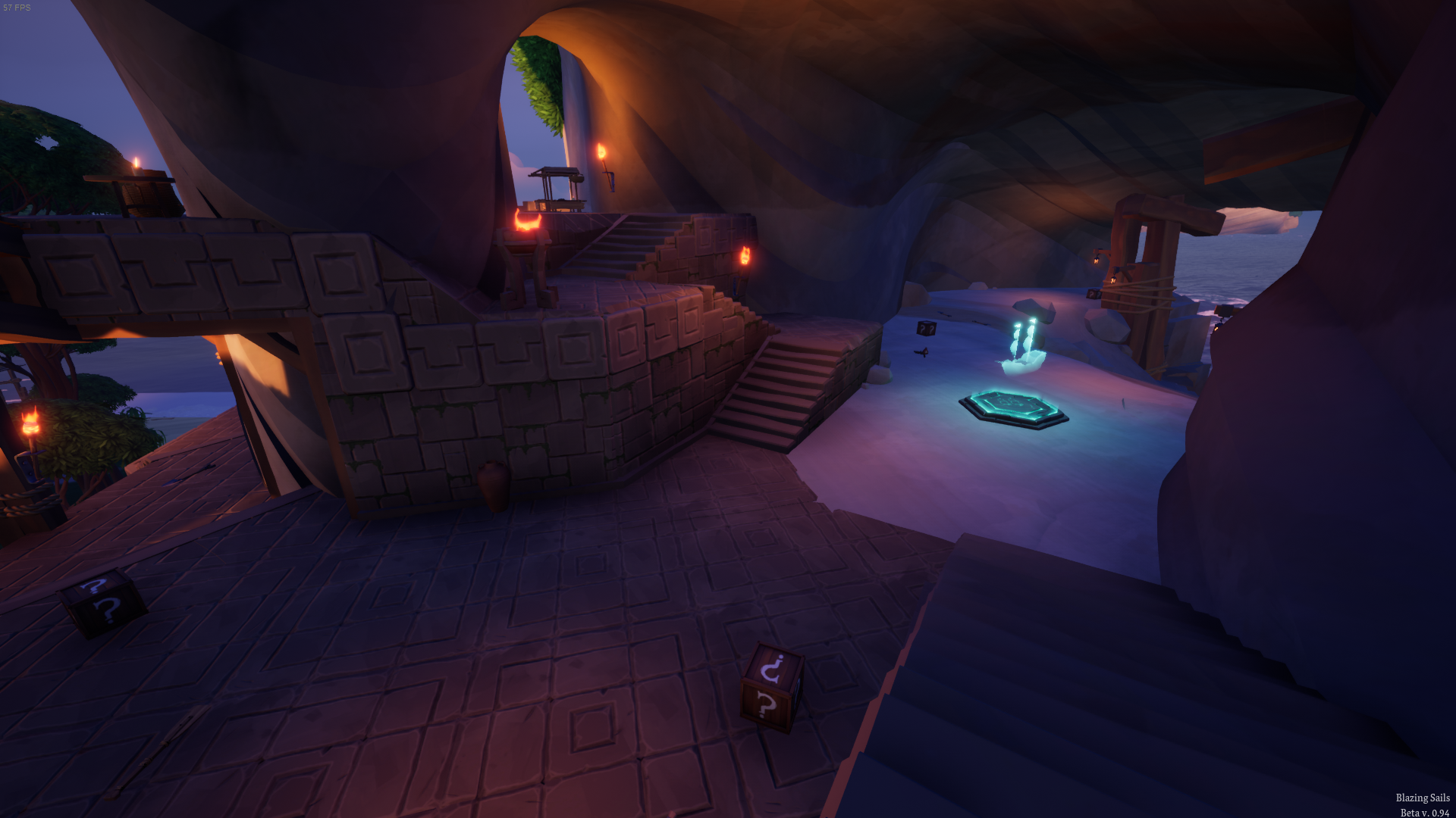 HD wallpaper featuring a cave scene from Blazing Sails game with mystical glowing items and pirate theme for desktop background.