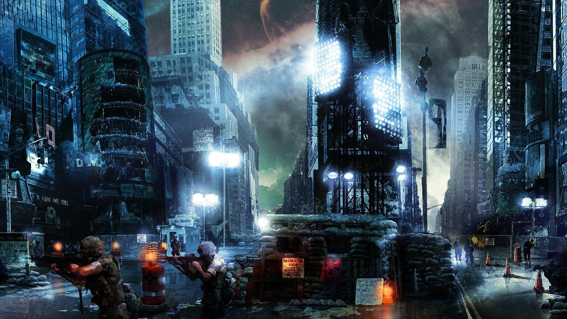 HD PC desktop wallpaper featuring a dark, futuristic cityscape from the 2009 video game Prototype.