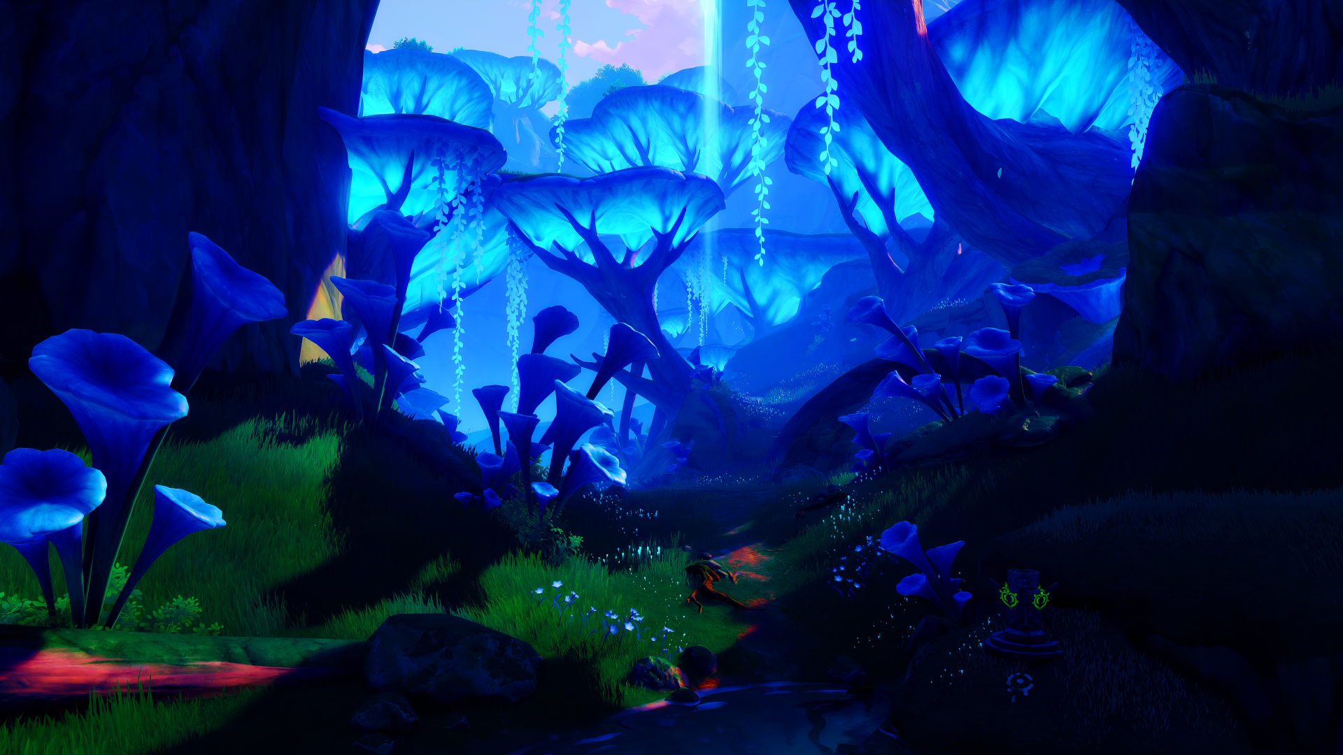 4K Ultra HD PC desktop wallpaper showcasing a vibrant, glowing forest scene from the video game Genshin Impact.