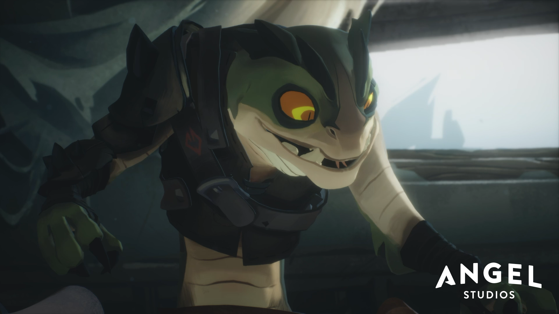 HD desktop wallpaper featuring a character from The Wingfeather Saga, showcasing vivid animation details and the Angel Studios logo.