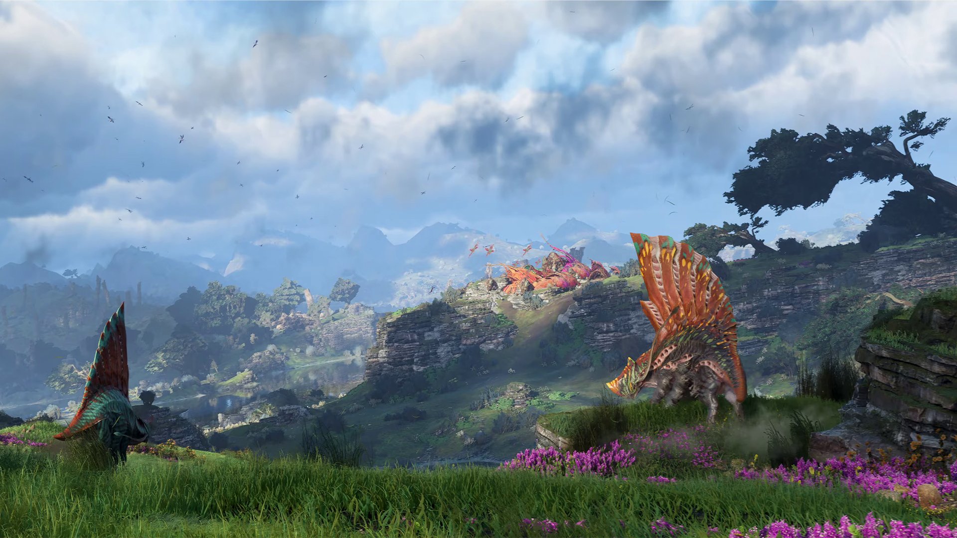 HD wallpaper of Avatar: Frontiers of Pandora video game featuring lush landscapes and exotic wildlife.