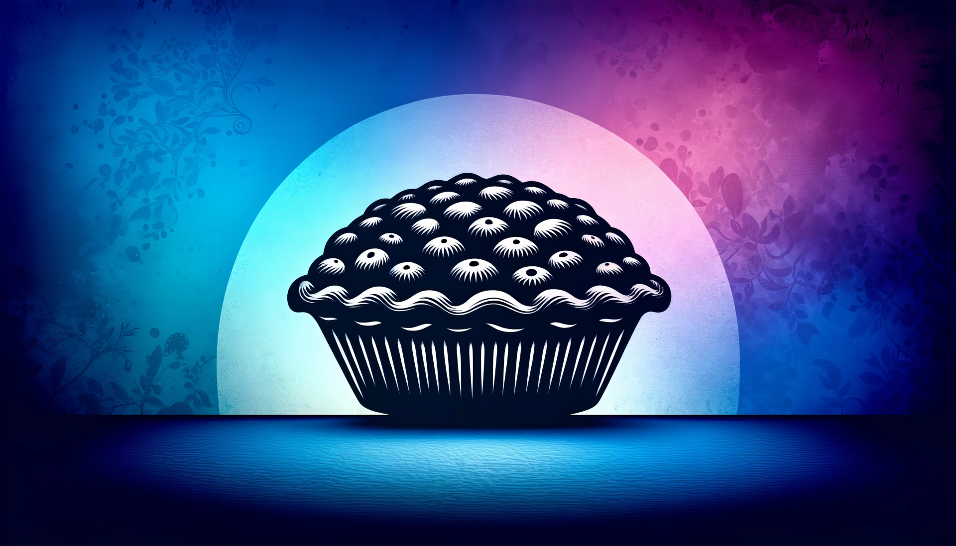HD desktop wallpaper featuring an artistic illustration of a blueberry pie with a colorful abstract background.