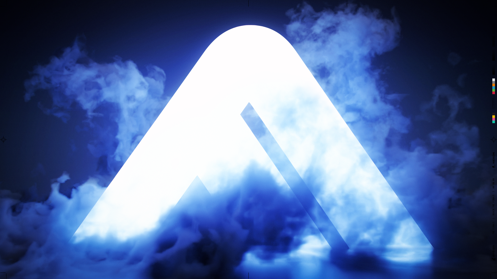 HD desktop wallpaper featuring The Finals video game logo enveloped in mystical blue smoke against a dark background.