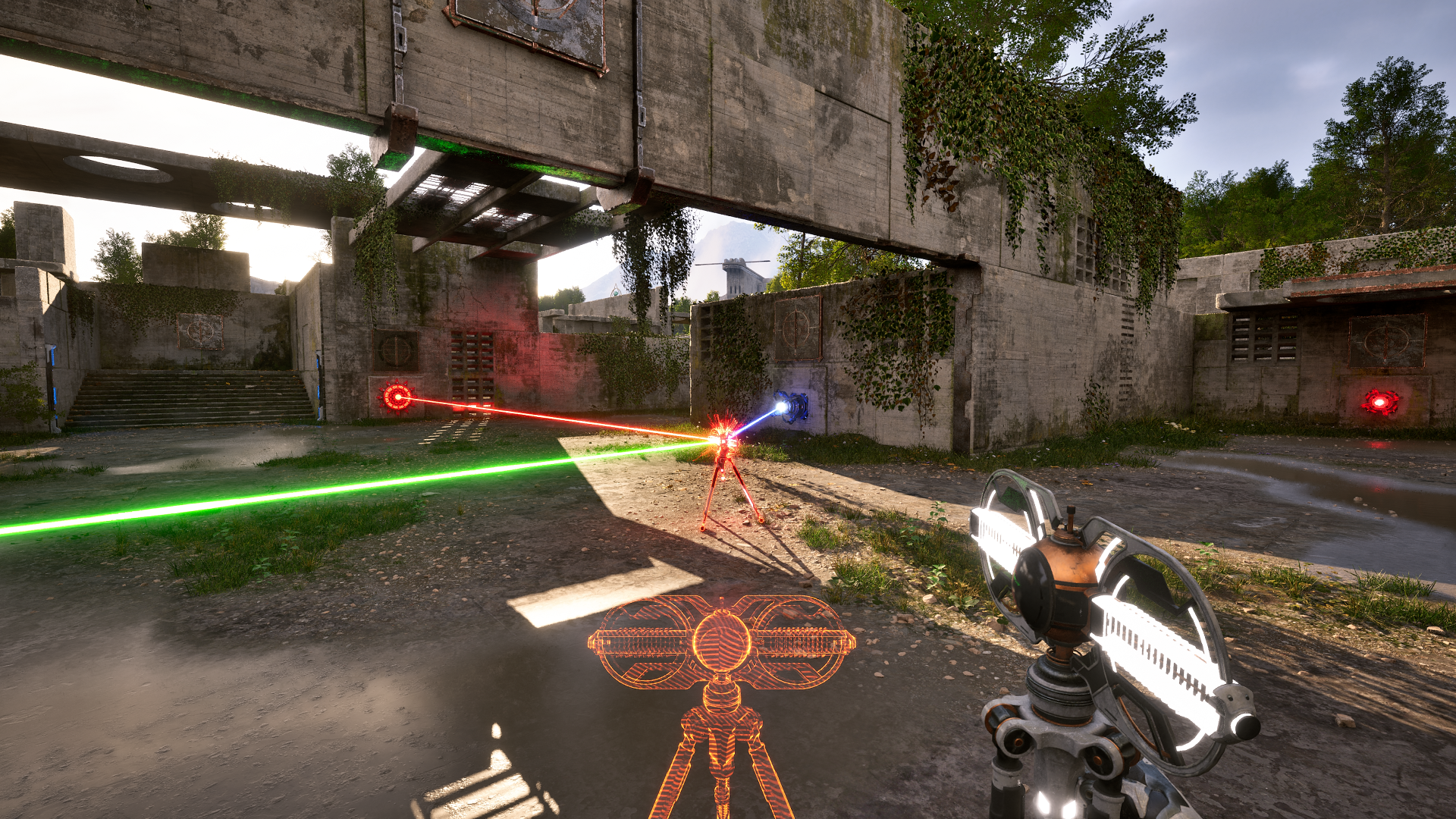 HD wallpaper of The Talos Principle 2 featuring puzzle gameplay with laser beams and futuristic device.