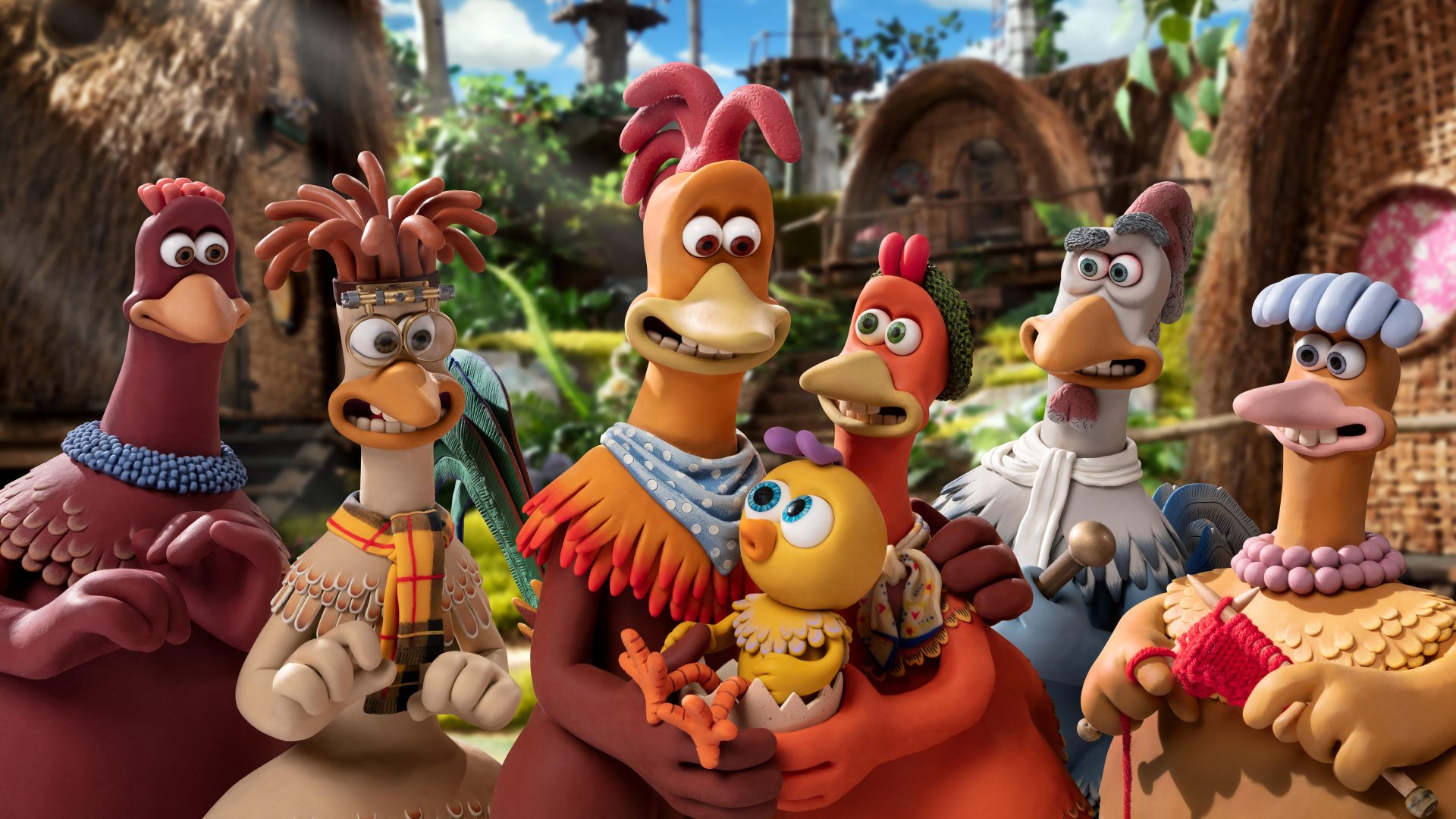 HD wallpaper featuring characters from Chicken Run: Dawn of the Nugget movie for desktop background.