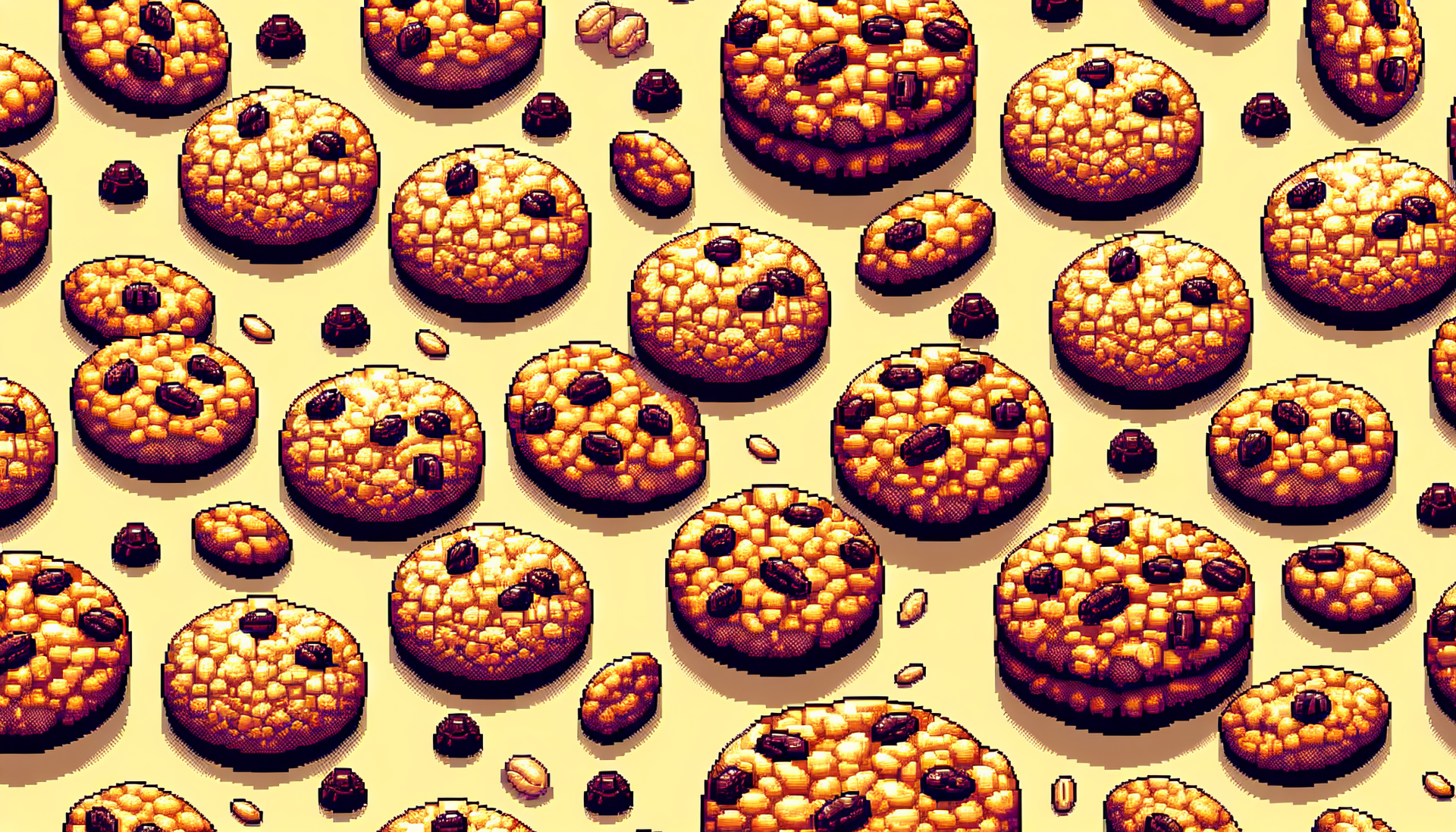 HD desktop wallpaper featuring multiple oatmeal raisin cookies on a seamless background.