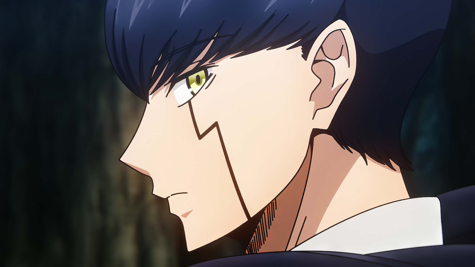 HD wallpaper featuring a close-up of Mash Burnedead from the anime Mashle: Magic and Muscles, showcasing his intense gaze and determined expression.