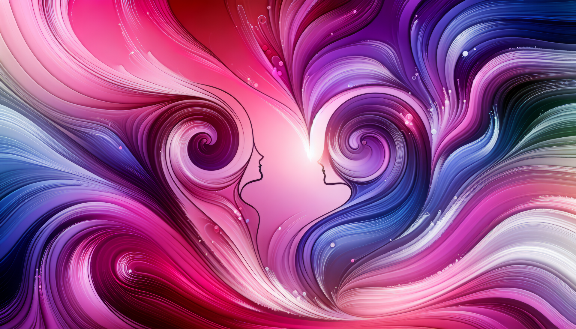 HD desktop wallpaper featuring an artistic representation of soulmates with swirling pink and purple abstract patterns.