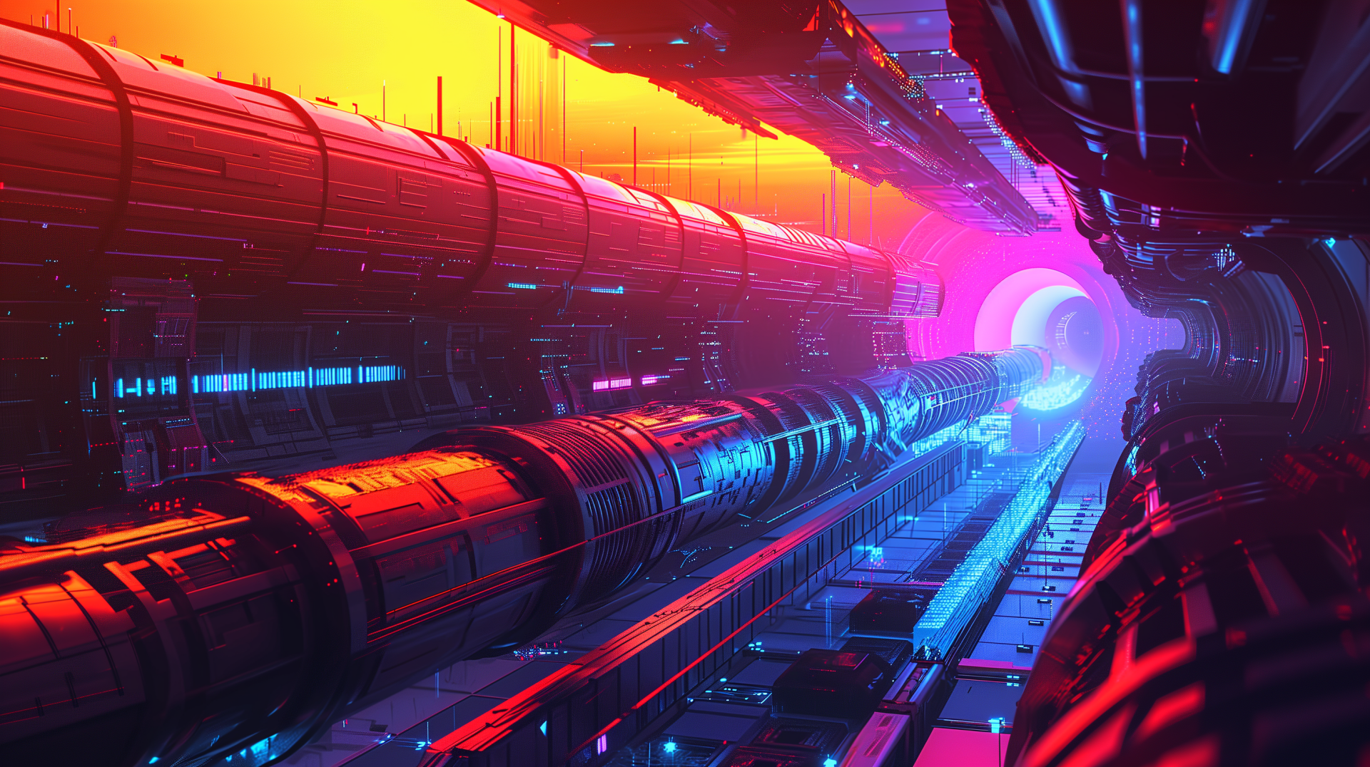 Futuristic sci-fi structure with glowing neon lights, serving as HD Sci-Fi themed desktop wallpaper and background.
