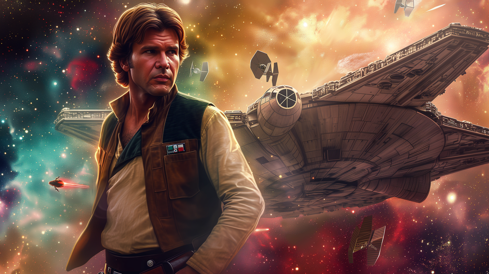 Han Solo with Millennium Falcon Star Wars HD Desktop Wallpaper